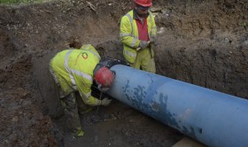 The new section of pipeline being fitted The new section of pipeline being fitted